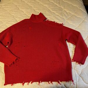 Red Distressed Turtleneck Sweater
